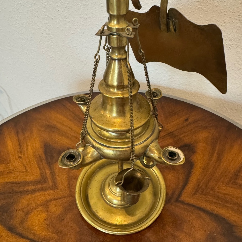 Antique Italian Cast Brass 4 Burner Lucerne Oil Lamp - Picture 3 of 10